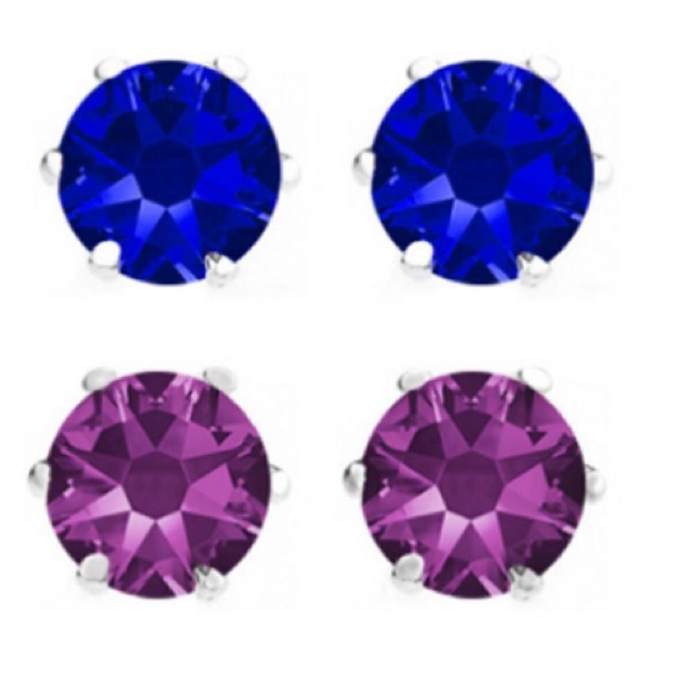 Swarovski birthstone stud earrings dark blue sapphire
